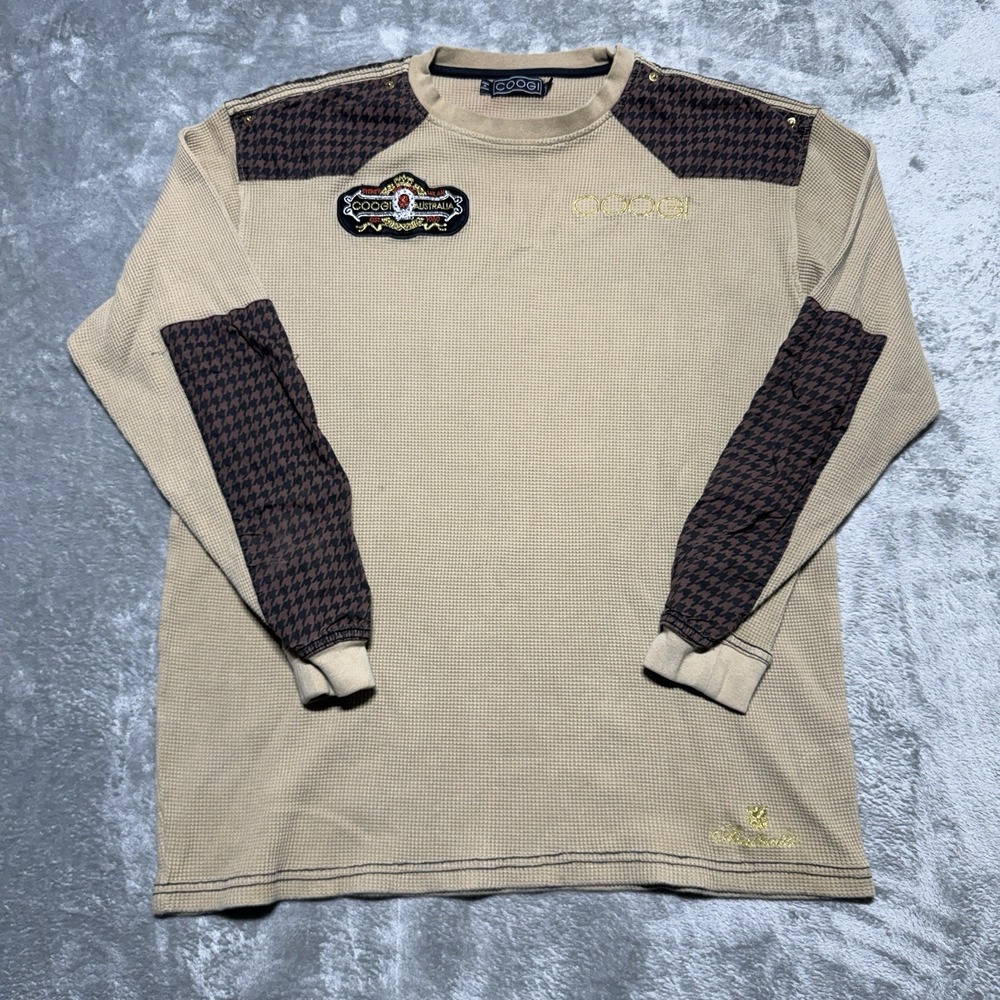 COOGI Australia Thermal Shirt Mens XXXL Waffle Knit Long Sleeve Houndstooth